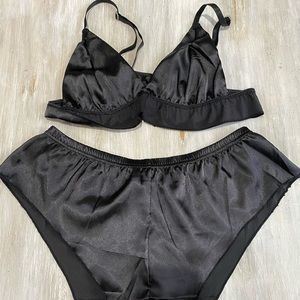 Nasty Gal black satin bralette & panty set